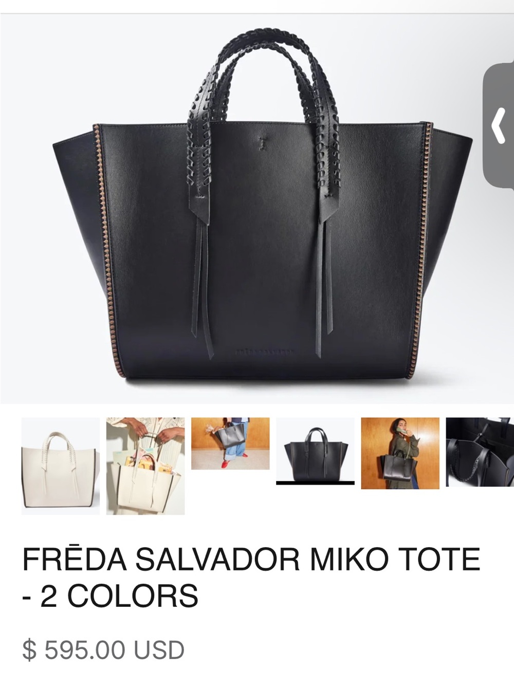 Freda Salvador Black Leather Tote with Braided Top Handles